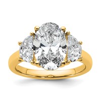 14K Yellow Gold 1 Carat Lab Grown Diamond VS+ F+ Half Moon and 3 Carat Oval Center Semi Mount Three Stone Engagement Ring view 1