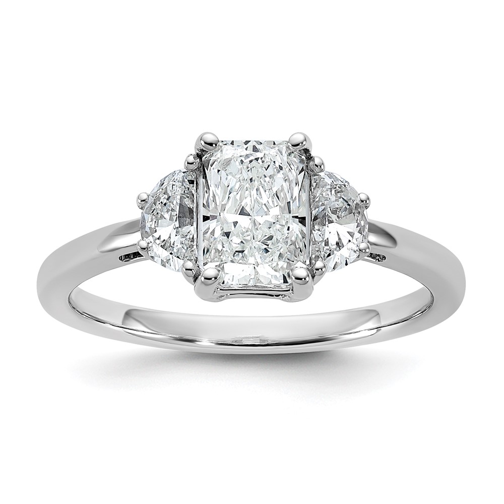 14K White Gold 1.38 Carat Certified Lab Grown Diamond VS SI+ G+ Radiant and Half Moon Complete Three Stone Engagement Ring