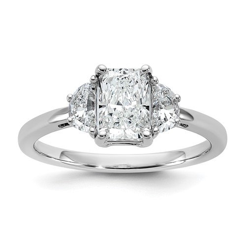 14K White Gold 1.38 Carat Certified Lab Grown Diamond VS SI+ G+ Radiant and Half Moon Complete Three Stone Engagement Ring