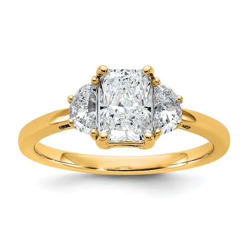 14K Yellow Gold 1.38 Carat Certified Lab Grown Diamond VS+ F+ Radiant and Half Moon Complete Three Stone Engagement Ring