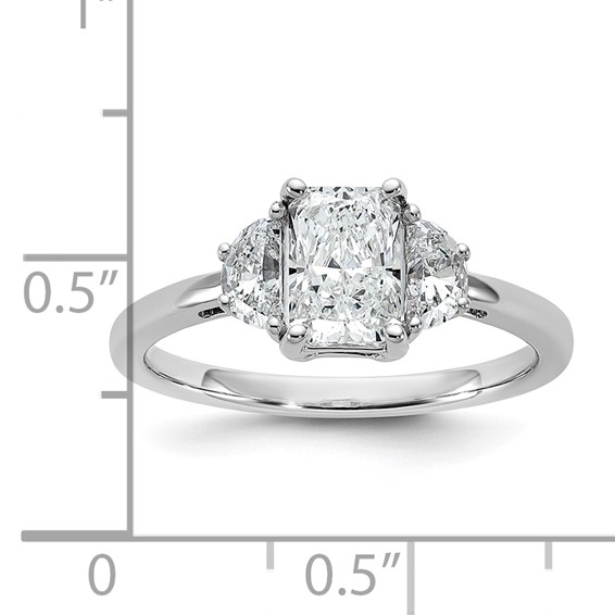 Gold Diamond Radiant and Half-moon 3-Stone Bridal Rings