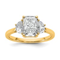 14K Yellow Gold 2 Carat Certified Lab Grown Diamond VS+ F+ Radiant and Half Moon Complete Three Stone Engagement Ring view 1