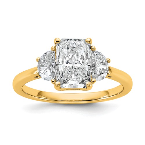 14K Yellow Gold 2 Carat Certified Lab Grown Diamond VS SI+ G+ Radiant and Half Moon Complete Three Stone Engagement Ring