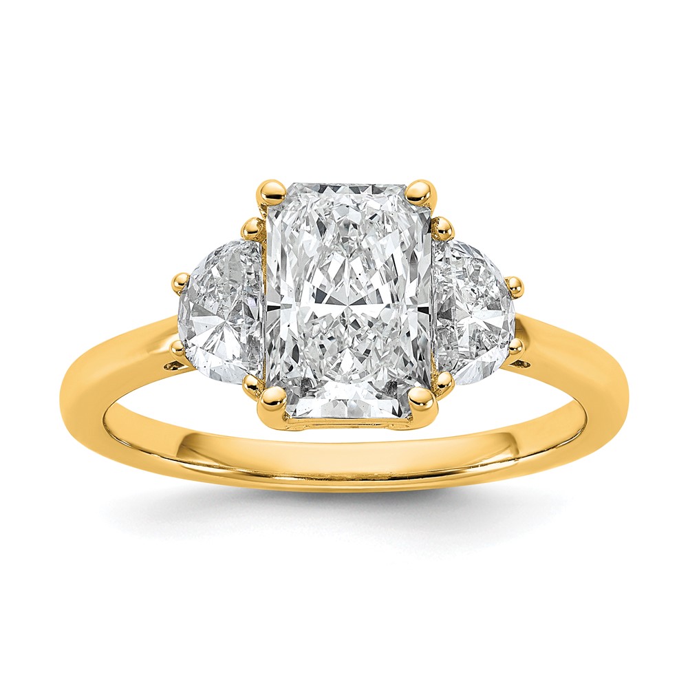 14K Yellow Gold 0.50 Carat Lab Grown Diamond VS SI+ G+ Half Moon 1.50 Carat Radiant Center Semi Mount Engagement Ring