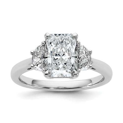 14K White Gold 2.50 Carat Certified Lab Grown Diamond VS SI+ G+ Radiant and Half Moon Complete Three Stone Engagement Ring