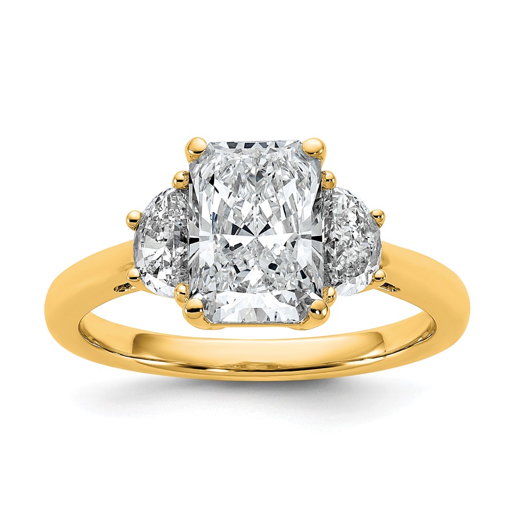 14K Yellow Gold 0.50 Carat Lab Grown Diamond VS+ F+ Half Moon 2 Carat Radiant Center Semi Mount Engagement Ring