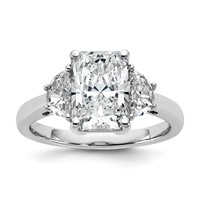14K White Gold 3.12 Carat Certified Lab Grown Diamond VS SI+ G+ Radiant and Half Moon Complete Three Stone Engagement Ring view 1