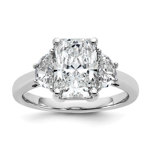 14K White Gold 3.12 Carat Certified Lab Grown Diamond VS SI+ G+ Radiant and Half Moon Complete Three Stone Engagement Ring