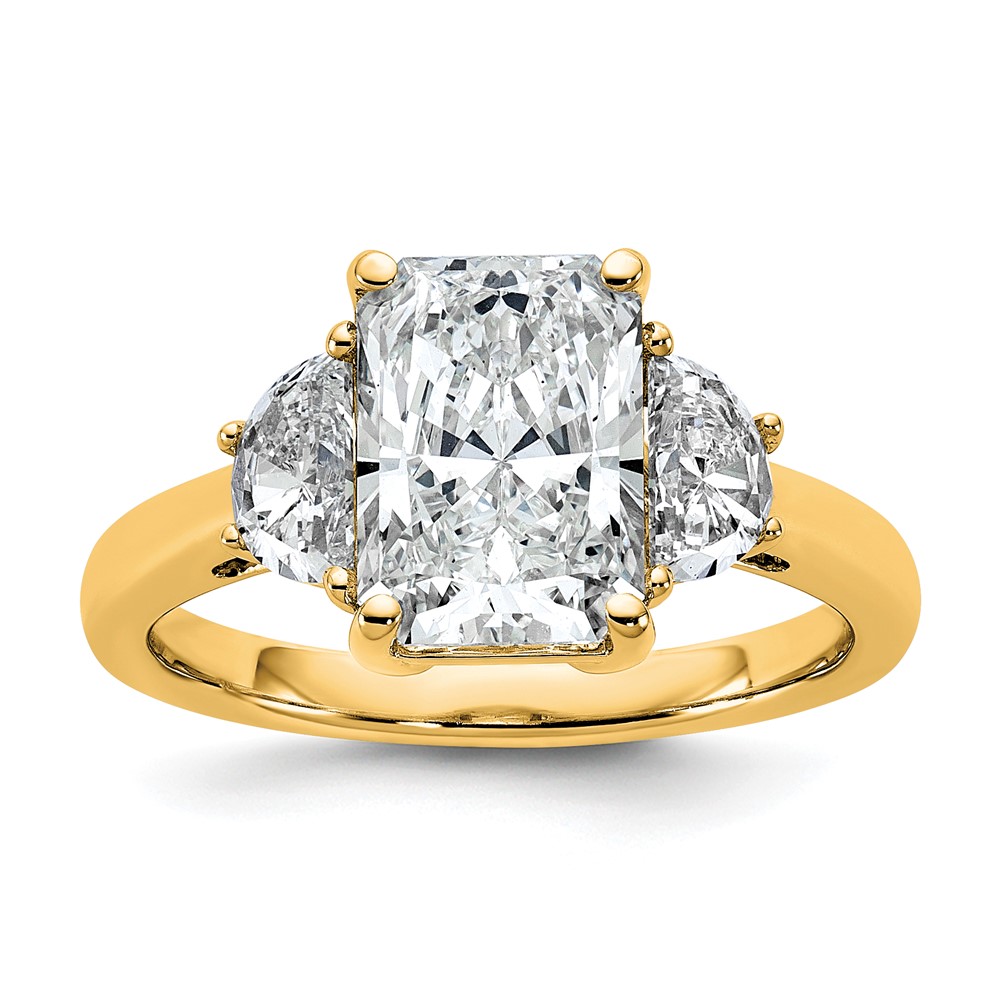 14K Yellow Gold 3.12 Carat Certified Lab Grown Diamond VS SI+ G+ Radiant and Half Moon Complete Three Stone Engagement Ring