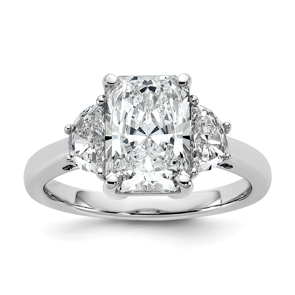 14K White Gold 0.62 Carat Lab Grown Diamond VS SI+ G+ Half Moon 2.50 Carat Radiant Center Semi Mount Engagement Ring