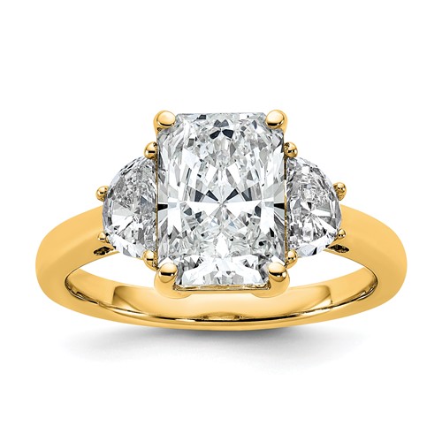 14K Yellow Gold 0.62 Carat Lab Grown Diamond VS+ F+ Half Moon 2.50 Carat Radiant Center Semi Mount Engagement Ring