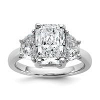 14K White Gold 4 Carat Certified Lab Grown Diamond VS+ F+ Radiant and Half Moon Complete Three Stone Engagement Ring view 1