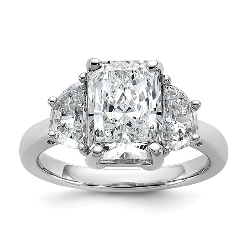 14K White Gold 4 Carat Certified Lab Grown Diamond VS SI+ G+ Radiant and Half Moon Complete Three Stone Engagement Ring