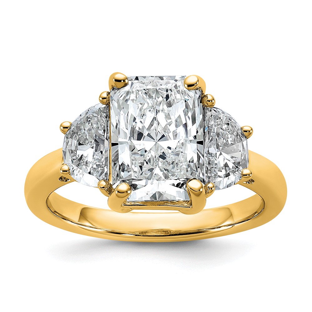 14K Yellow Gold 1 Carat Lab Grown Diamond VS+ F+ Half Moon 3 Carat Radiant Center Semi Mount Engagement Ring