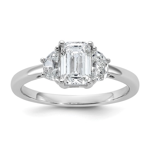 14K White Gold 1.38 Carat Certified Lab Grown Diamond VS+ F+ Complete Emerald and Half Moon Three Stone Engagement Ring