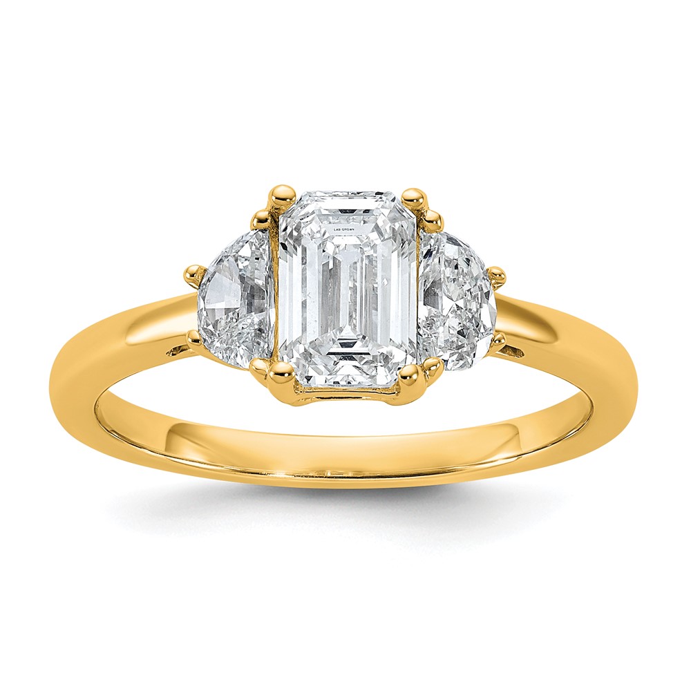14K Yellow Gold 1.38 Carat Certified Lab Grown Diamond VS SI+ G+ Complete Emerald and Half Moon Three Stone Engagement Ring