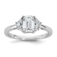 14K White Gold 0.38 Carat Lab Grown Diamond VS+ F+ Semi Mount Emerald and Half Moon Three Stone Engagement Ring view 1