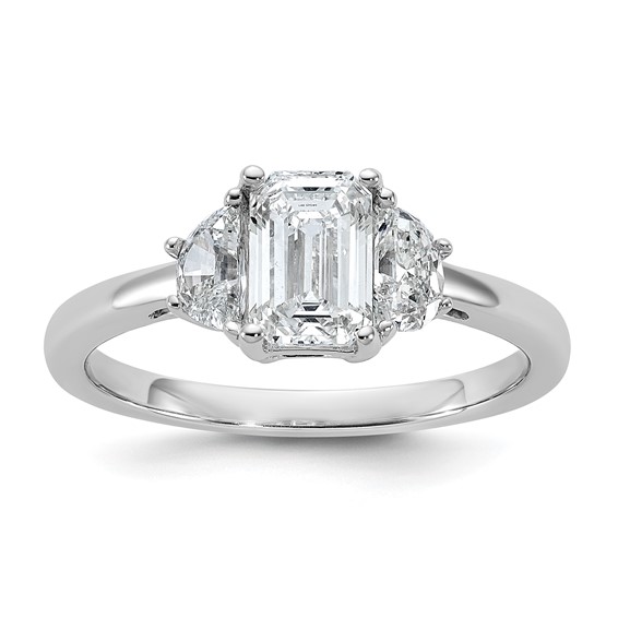 Gold Diamond Emerald and Half-moon 3-Stone Bridal Rings