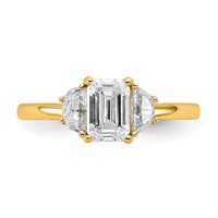 14K Yellow Gold 0.38 Carat Lab Grown Diamond VS SI+ G+ Semi Mount Emerald and Half Moon Three Stone Engagement Ring view 4