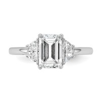 14K White Gold 2 Carat Certified Lab Grown Diamond VS SI+ G+ Complete Emerald and Half Moon Three Stone Engagement Ring view 4