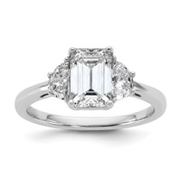 14K White Gold 2 Carat Certified Lab Grown Diamond VS SI+ G+ Complete Emerald and Half Moon Three Stone Engagement Ring view 1