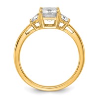 14K Yellow Gold 0.50 Carat Lab Grown Diamond VS+ F+ Semi Mount Emerald and Half Moon Three Stone Engagement Ring view 2