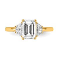 14K Yellow Gold 0.50 Carat Lab Grown Diamond VS+ F+ Semi Mount Emerald and Half Moon Three Stone Engagement Ring view 4