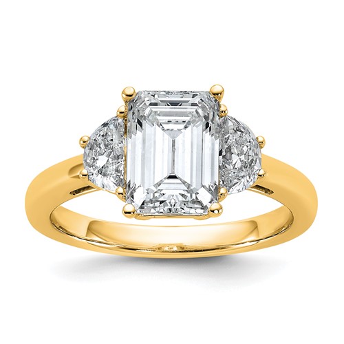 14K Yellow Gold 2.50 Carat Certified Lab Grown Diamond VS SI+ G+ Complete Emerald and Half Moon Three Stone Engagement Ring