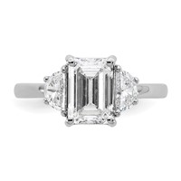 14K White Gold 0.50 Carat Lab Grown Diamond VS SI+ G+ Semi Mount Emerald and Half Moon Three Stone Engagement Ring view 4