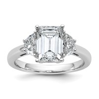 14K White Gold 0.50 Carat Lab Grown Diamond VS+ F+ Semi Mount Emerald and Half Moon Three Stone Engagement Ring view 1