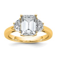 14K Yellow Gold 0.50 Carat Lab Grown Diamond VS SI+ G+ Semi Mount Emerald and Half Moon Three Stone Engagement Ring view 1