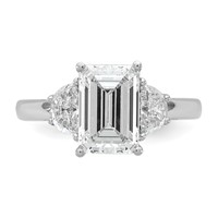 14K White Gold 3.12 Carat Certified Lab Grown Diamond VS SI+ G+ Complete Emerald and Half Moon Three Stone Engagement Ring view 4