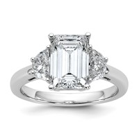 14K White Gold 0.62 Carat Lab Grown Diamond VS SI+ G+ Semi Mount Emerald and Half Moon Three Stone Engagement Ring view 1