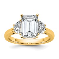 14K Yellow Gold 0.62 Carat Lab Grown Diamond VS SI+ G+ Semi Mount Emerald and Half Moon Three Stone Engagement Ring view 1