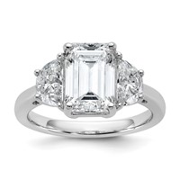 14K White Gold 4 Carat Certified Lab Grown Diamond VS SI+ G+ Complete Emerald and Half Moon Three Stone Engagement Ring view 1
