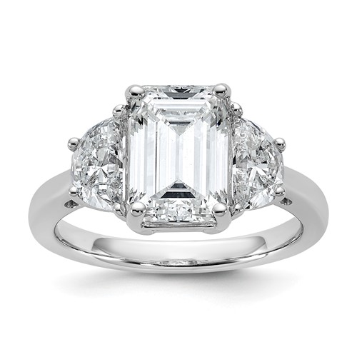 14K White Gold 4 Carat Certified Lab Grown Diamond VS SI+ G+ Complete Emerald and Half Moon Three Stone Engagement Ring