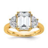 14K Yellow Gold 4 Carat Certified Lab Grown Diamond VS SI+ G+ Complete Emerald and Half Moon Three Stone Engagement Ring view 1