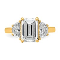 14K Yellow Gold 1 Carat Lab Grown Diamond VS+ F+ Semi Mount Emerald and Half Moon Three Stone Engagement Ring view 4