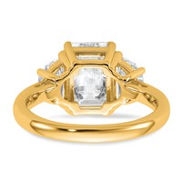 14K Yellow Gold 1 Carat Lab Grown Diamond VS+ F+ Semi Mount Emerald and Half Moon Three Stone Engagement Ring view 5