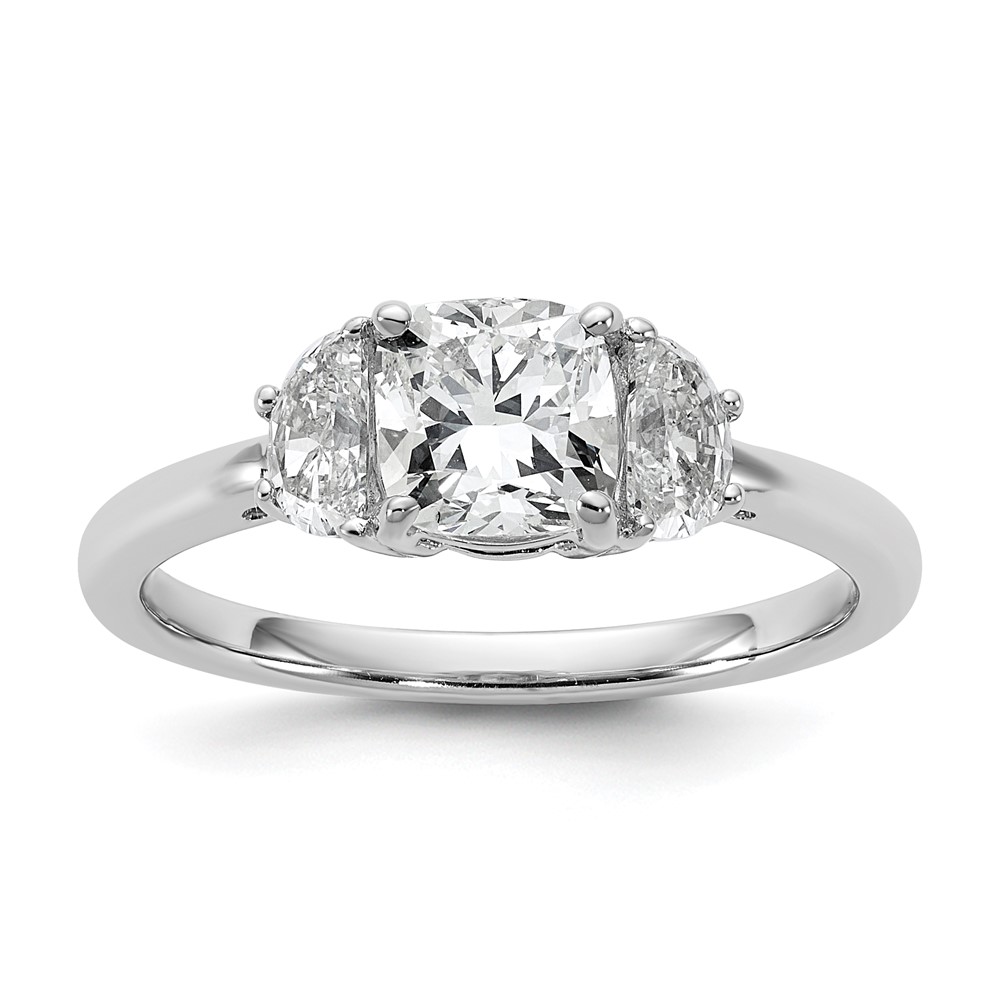 14K White Gold 1.38 Carat Certified Lab Grown Diamond VS SI+ G+ Complete Cushion and Half Moon Three Stone Engagement Ring