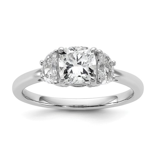 14K White Gold 0.38 Carat Lab Grown Diamond VS SI+ G+ Half Moon and 1 Carat Cushion Center Semi Mount Three Stone Engagement Ring