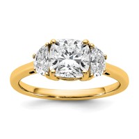 14K Yellow Gold 2 Carat Certified Lab Grown Diamond VS SI+ G+ Complete Cushion and Half Moon Three Stone Engagement Ring view 1