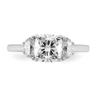 14K White Gold 0.50 Carat Lab Grown Diamond VS SI+ G+ Half Moon and 1.50 Carat Cushion Center Semi Mount Three Stone Engagement Ring view 4