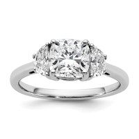 14K White Gold 0.50 Carat Lab Grown Diamond VS SI+ G+ Half Moon and 1.50 Carat Cushion Center Semi Mount Three Stone Engagement Ring view 1