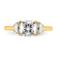 14K Yellow Gold 0.50 Carat Lab Grown Diamond VS+ F+ Half Moon and 1.50 Carat Cushion Center Semi Mount Three Stone Engagement Ring view 4