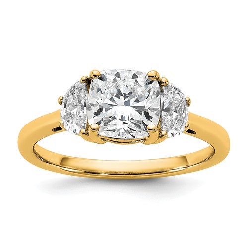 14K Yellow Gold 0.50 Carat Lab Grown Diamond VS+ F+ Half Moon and 1.50 Carat Cushion Center Semi Mount Three Stone Engagement Ring