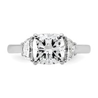14K White Gold 2.50 Carat Certified Lab Grown Diamond VS+ F+ Complete Cushion and Half Moon Three Stone Engagement Ring view 4