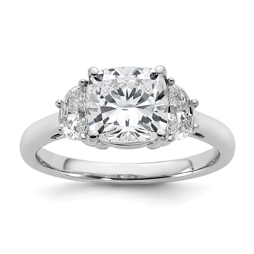 14K White Gold 2.50 Carat Certified Lab Grown Diamond VS SI+ G+ Complete Cushion and Half Moon Three Stone Engagement Ring