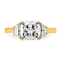 14K Yellow Gold 2.50 Carat Certified Lab Grown Diamond VS+ F+ Complete Cushion and Half Moon Three Stone Engagement Ring view 4