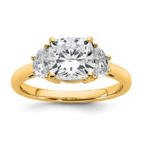 14K Yellow Gold 2.50 Carat Certified Lab Grown Diamond VS+ F+ Complete Cushion and Half Moon Three Stone Engagement Ring view 1